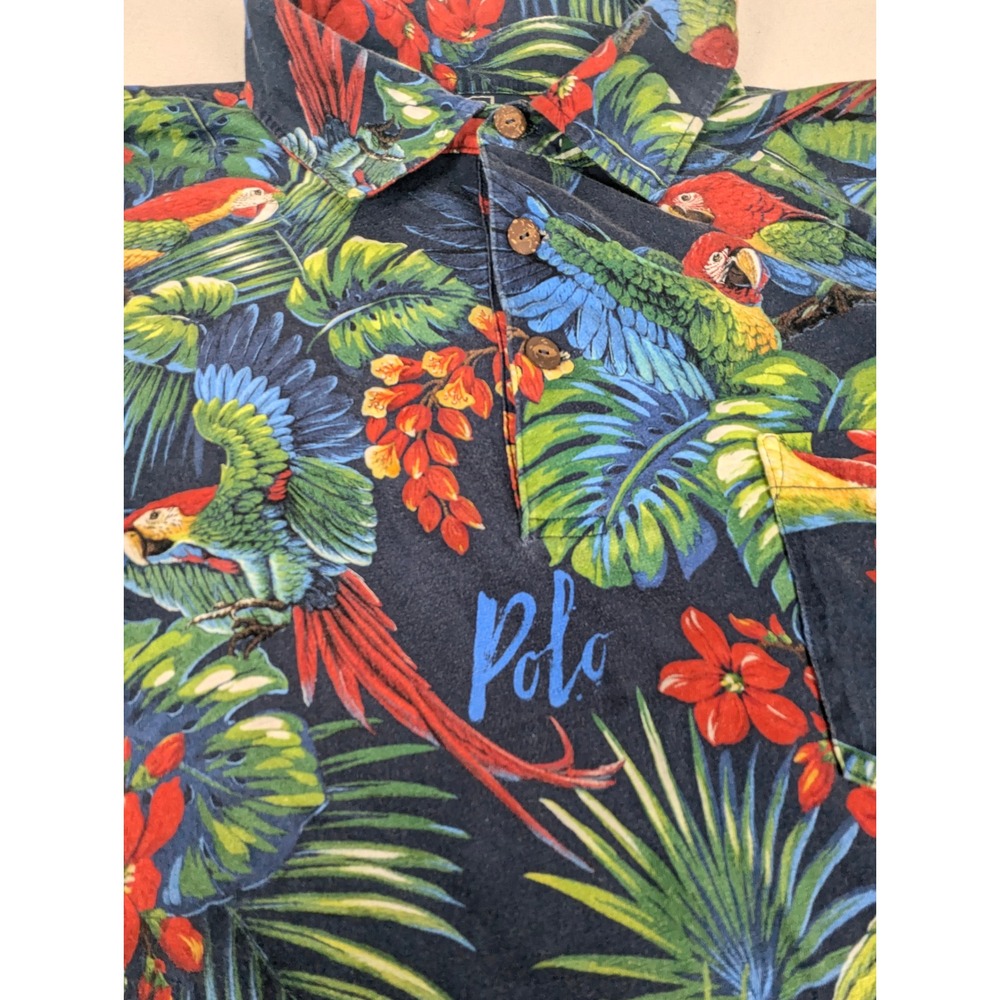 Polo Ralph Lauren Mens 2XB Navy Tropical Parrot Floral Mesh Polo Shirt Big Tall - Picture 4 of 16